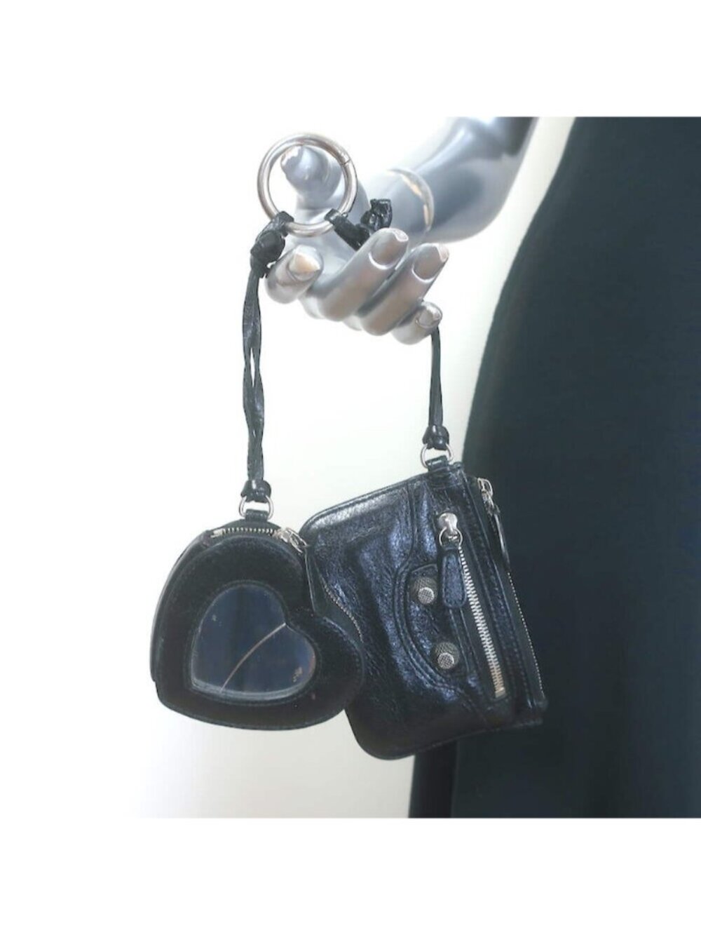 Balenciaga Le Cagole Keychain Card Holder & Coin Purse Black Leather